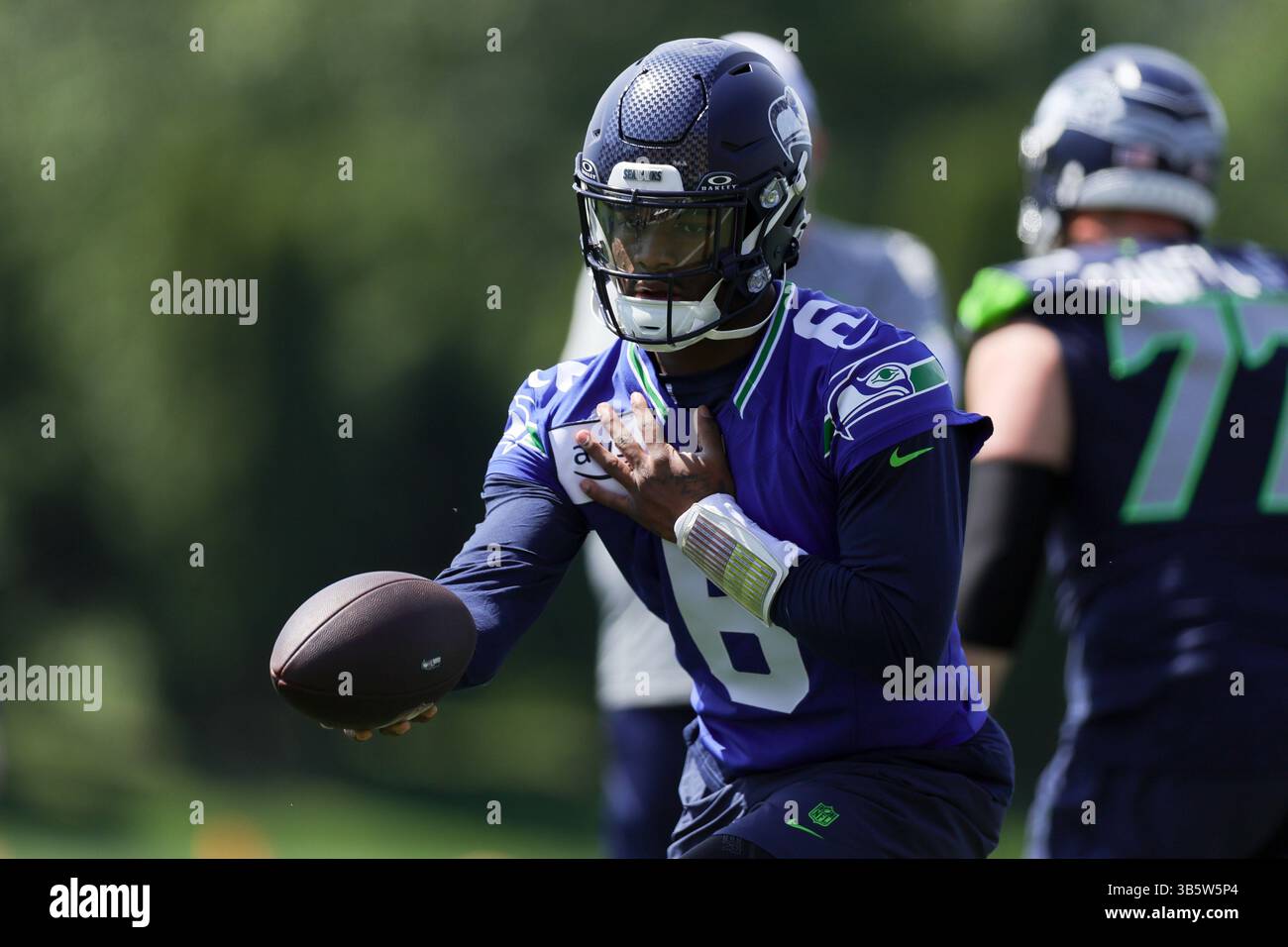 Seattle Seahawks quarterback Jalen Milroe participates during the NFL