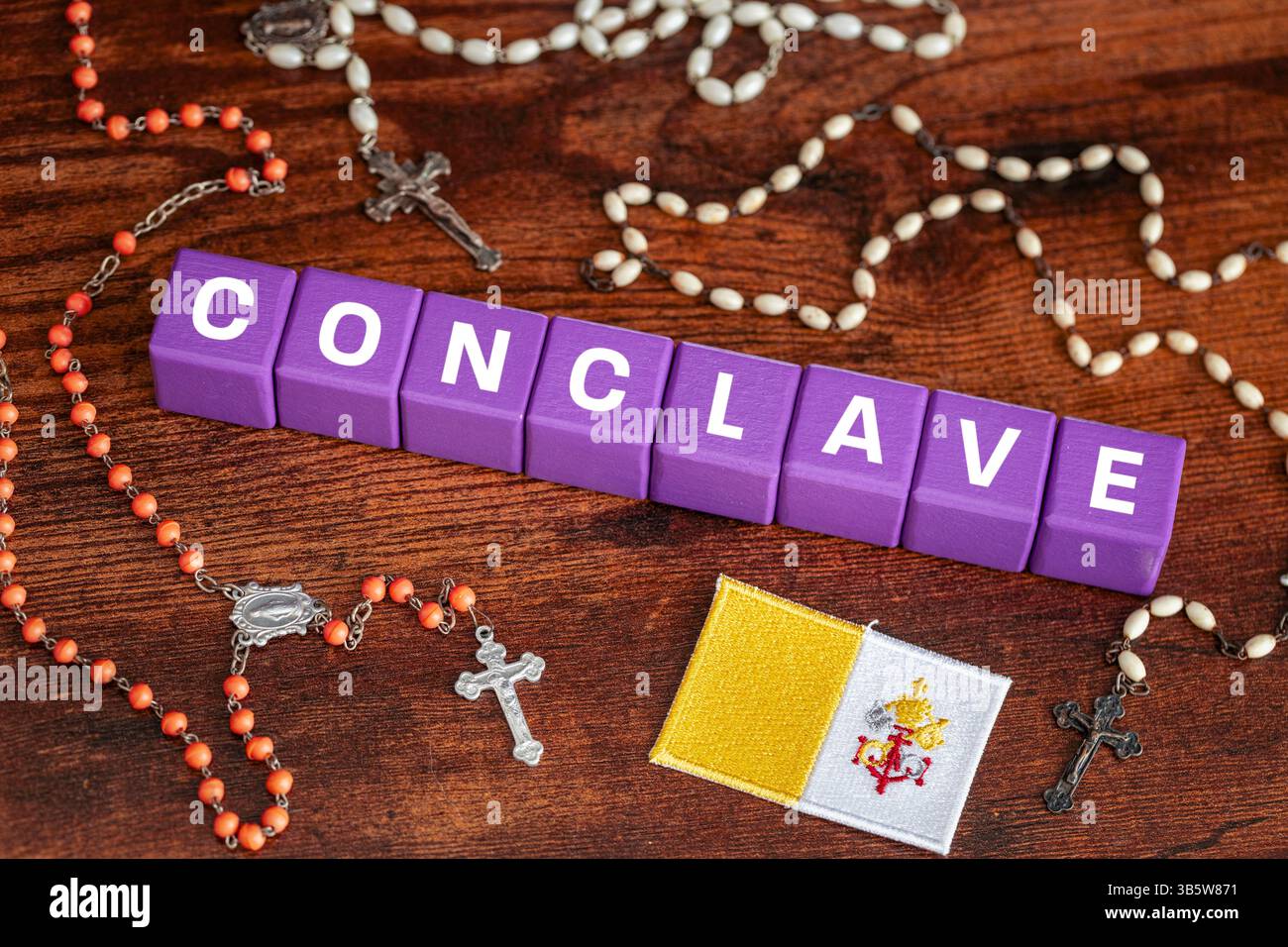 Symbol of the Conclave. The election of a new Pope by the Cardinals. Roman Catholic religion Stock Photo