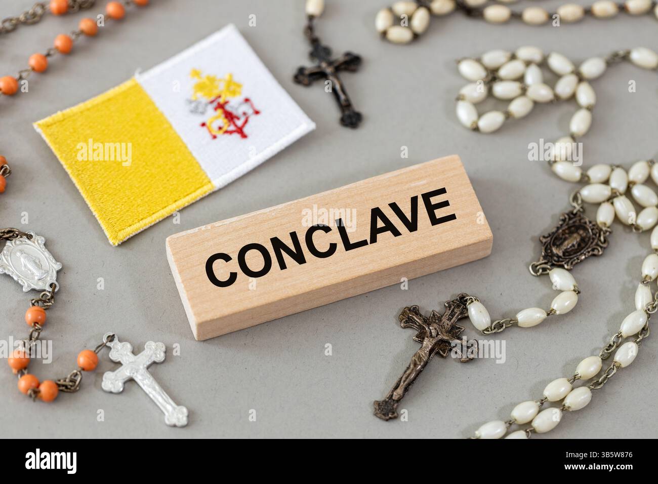 Symbol of the Conclave. The election of a new Pope by the Cardinals. Roman Catholic religion Stock Photo