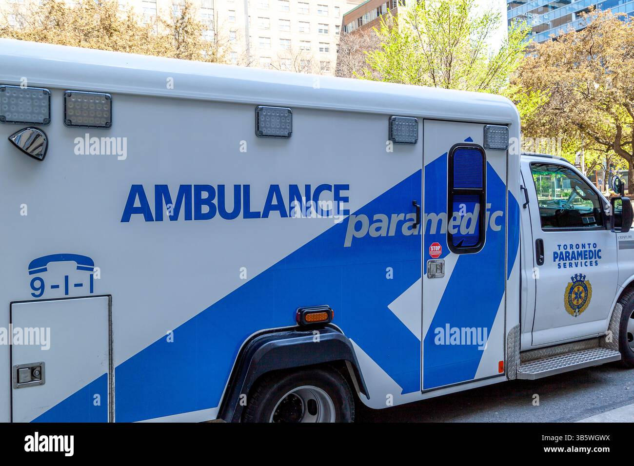 Side view of a parked TPS ambulance car in Toronto Stock Photo