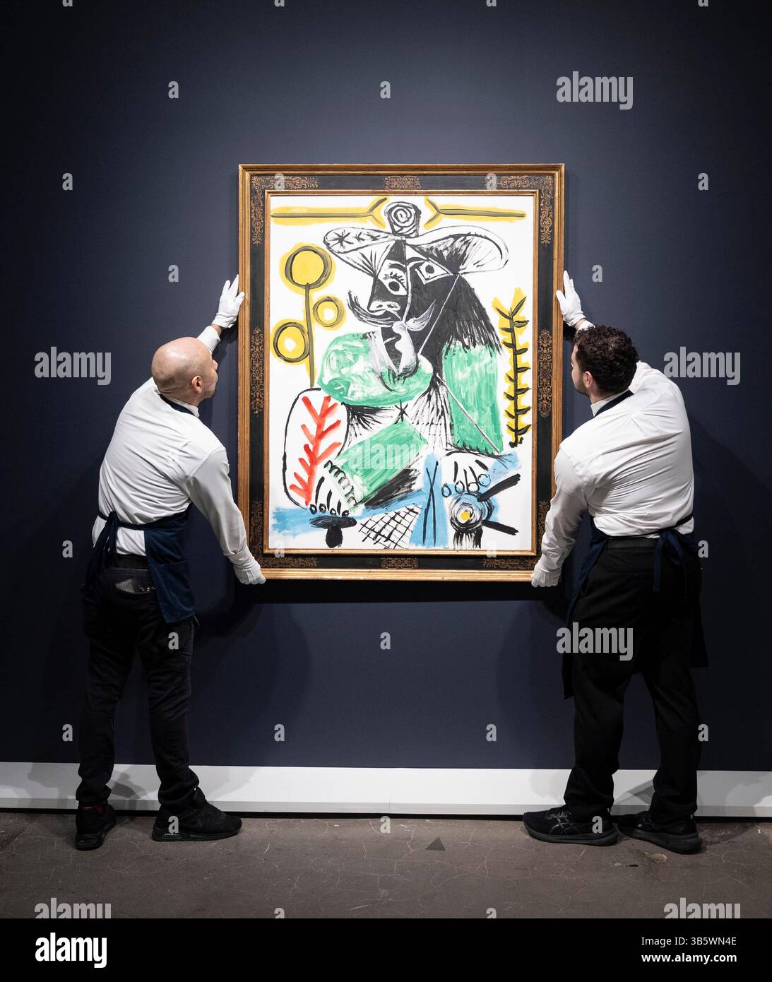 New York, New York, USA. 2nd May, 2025. Art handlers show painting by ...