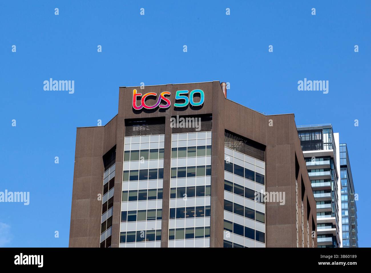 Tcs 50 sign is seen on the building in Toronto, Canada. Stock Photo