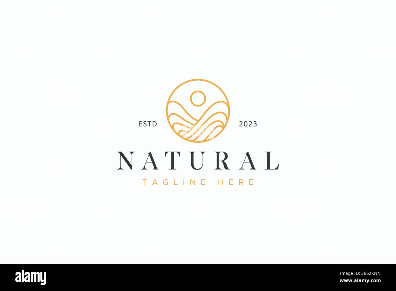 Wave Sunrise Beach Paradise Logo Natural Concept Line Art Abstract Stock Vector