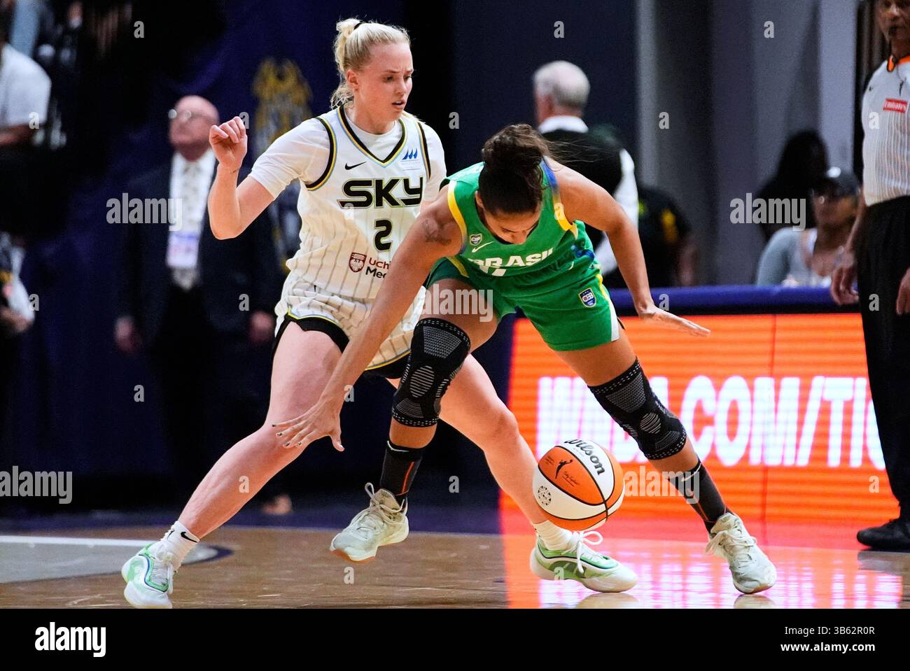 Chicago Sky guard Hailey Van Lith (2) defends against Brazil forward ...