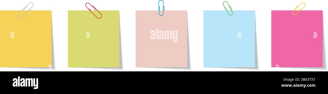 Sticky notes set in multicolor isolated on transparent background Stock Vector