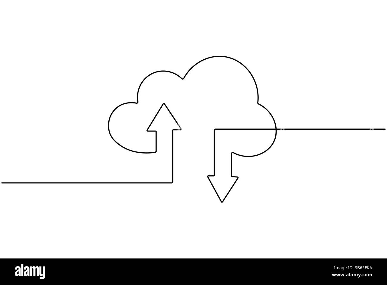 Cloud storage icon one line drawing  minimalist outline vector illustration isolated on white Stock Vector