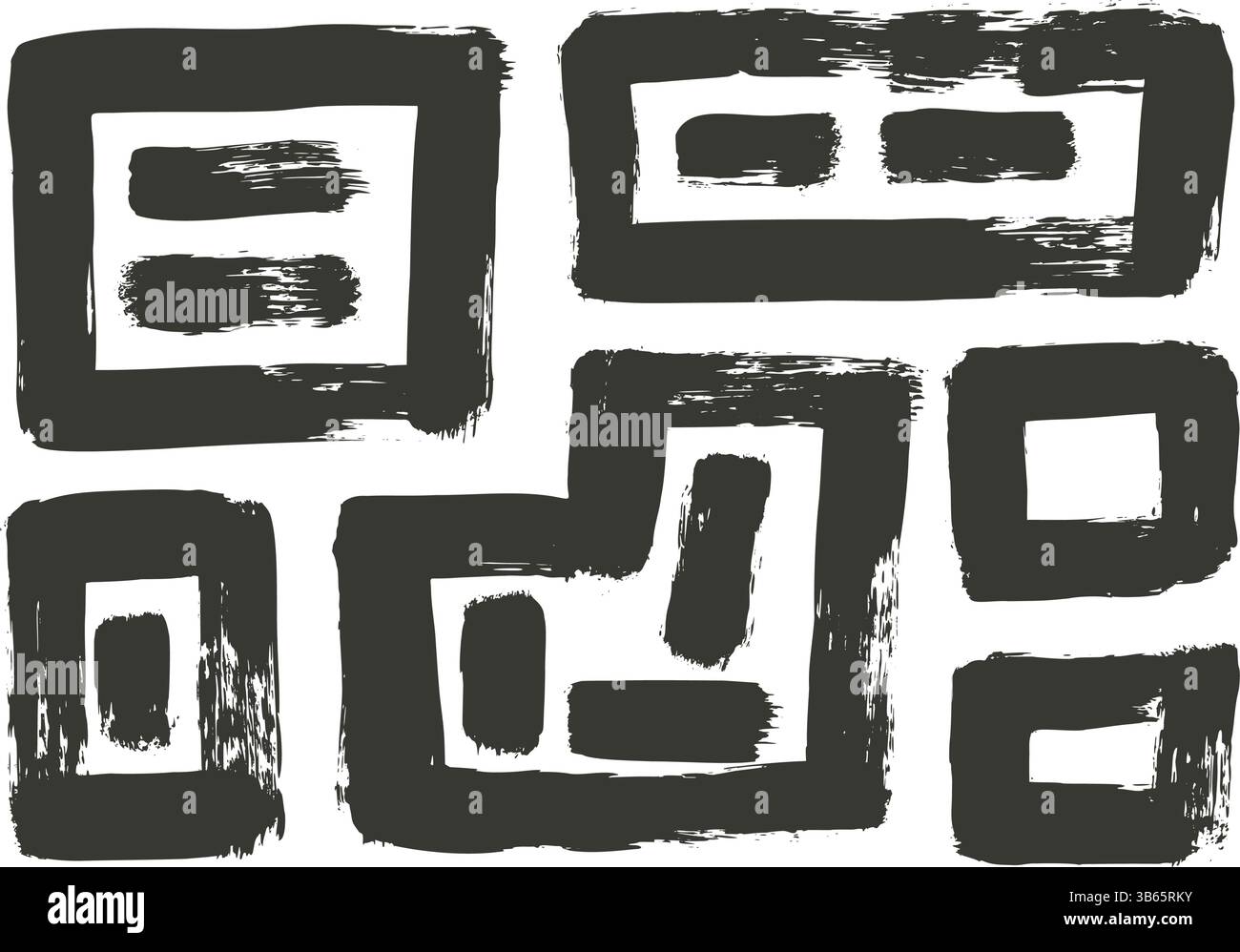 Grunge abstract geometric painting elements with brush stroke texture ...