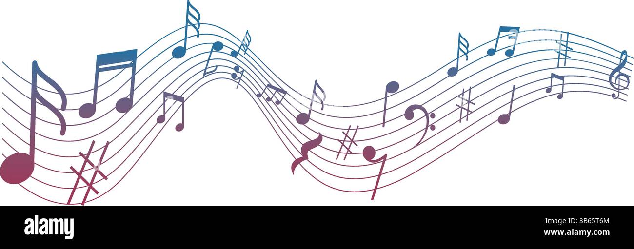 Musical Notes on Curved Staff Line Icon – Music Symbol Design Isolated ...