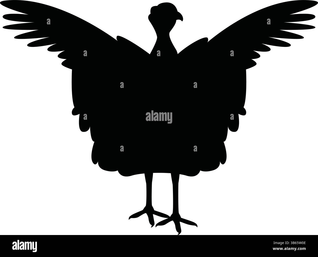 Turkey Bird Front View with Wings Spread Silhouette – Thanksgiving Icon Vector turkey front view, turkey wings spread, thanksgiving bird, turkey icon Stock Vector