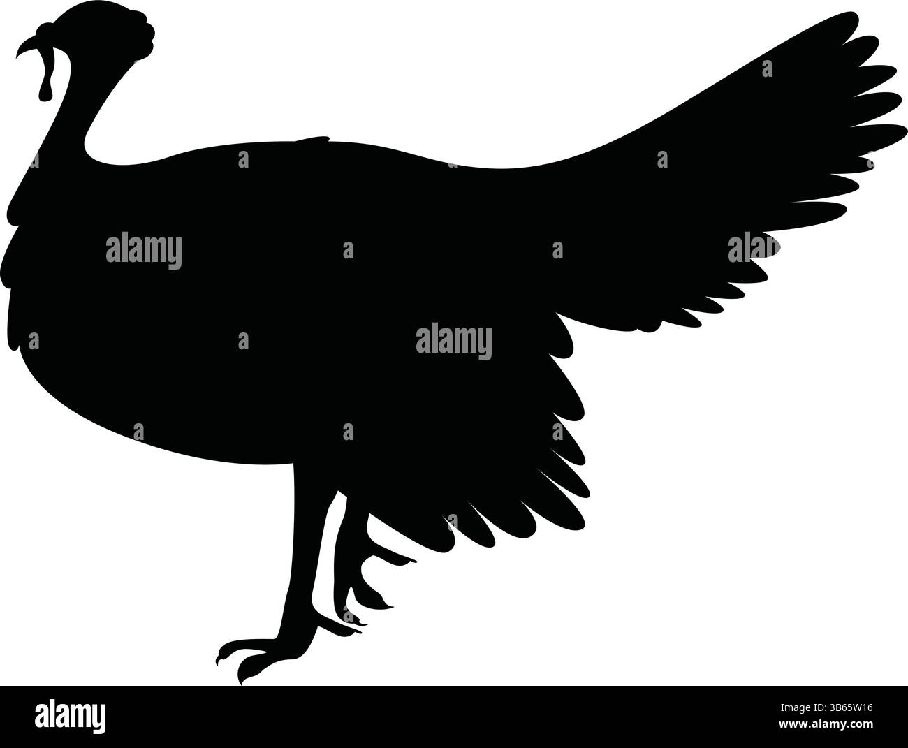 Turkey Bird Silhouette with Tail Up – Side View Vector Thanksgiving Animal Icon turkey tail up, thanksgiving bird, turkey side view, bird silhouette Stock Vector