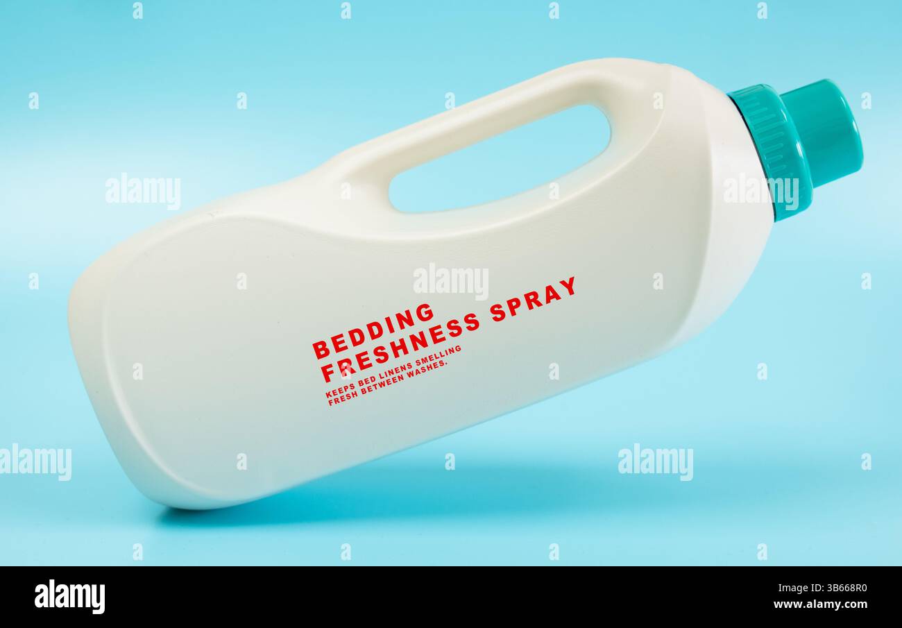 Bedding freshness spray. Keeps bed linens smelling fresh between washes. Stock Photo