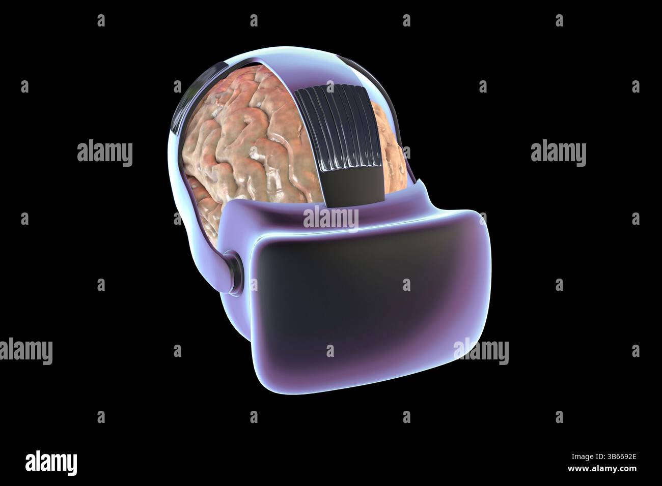 Illustration of a human brain in virtual reality (VR) glasses ...
