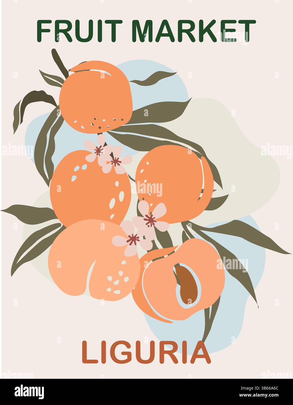 Abstract Fruit Market Liguria retro art poster Stock Vector