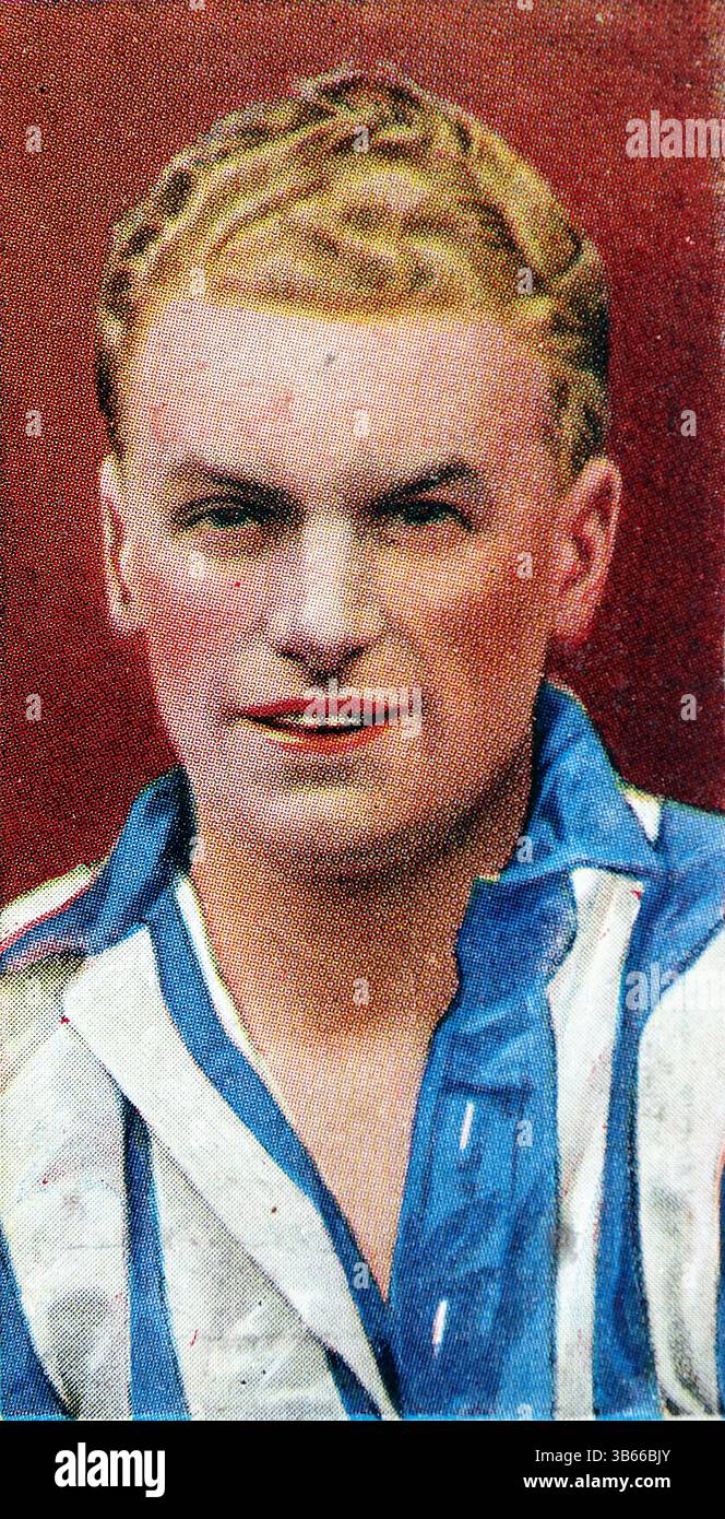 Ronald William 'Ronnie' Starling, born in 1909, was an English inside forward who played for Sheffield Wednesday from 1932 to 1937, making 176 appearances and scoring 31 goals. Known as 'The Man with the Fluttering Feet,' he captained Wednesday to victory in the 1935 FA Cup Final. Starling also earned 2 England caps and later played for Aston Villa, leaving a long-lasting legacy in football. This is from one of a set of fifty cards issued in 1936 by tobacco giant W.D. and H.O. Wills. The set was called Association Footballers, 1935-6. Stock Photo