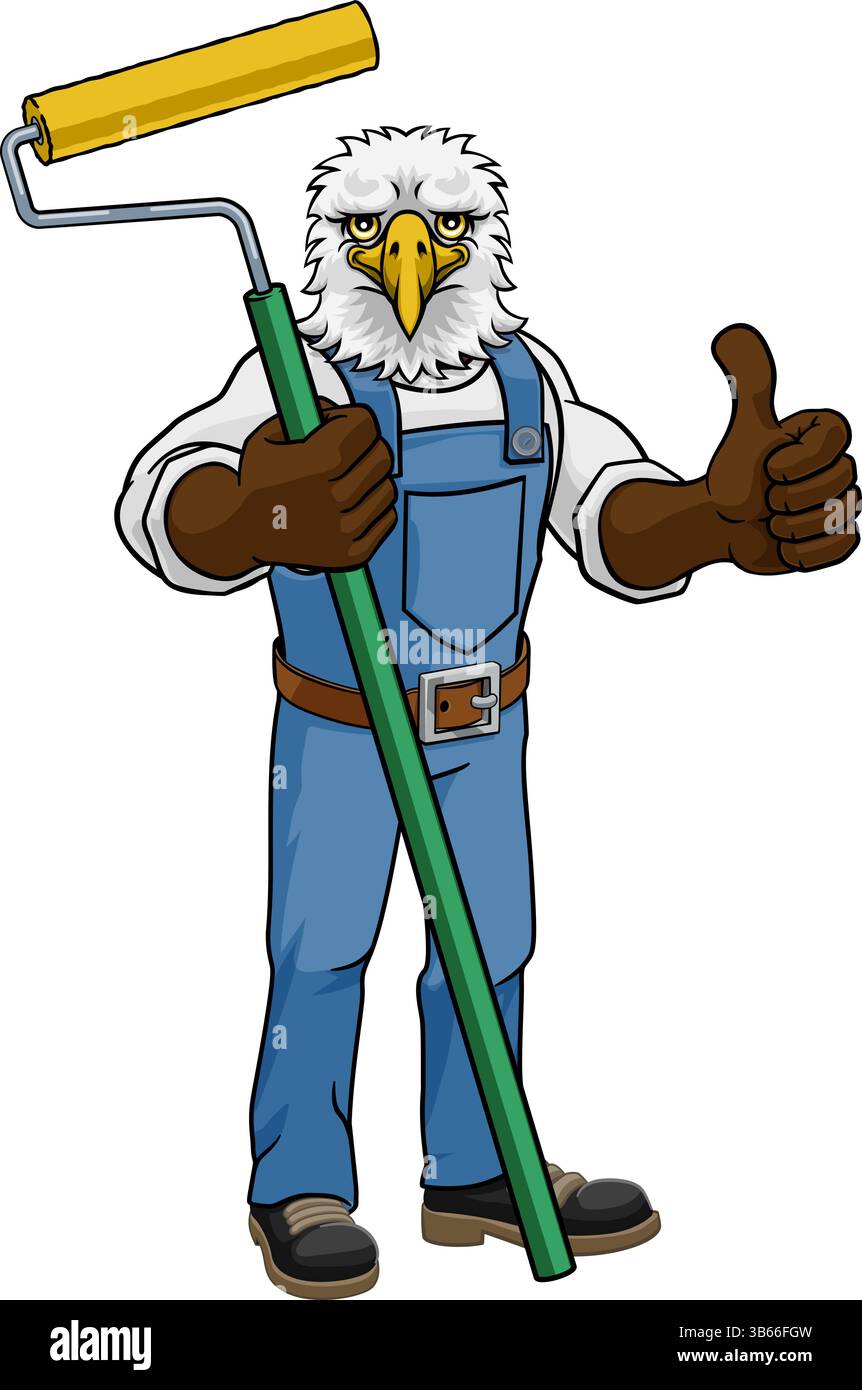 Eagle Painter Decorator Paint Roller Mascot Man Stock Vector