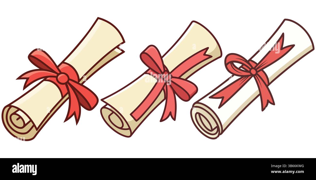 Three Cartoon Graduation Scrolls with Ribbons Stock Vector