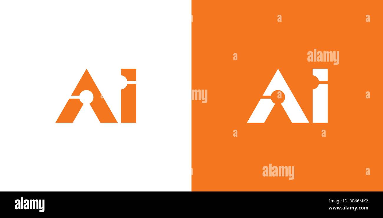 Stylish and contemporary AI logo featuring a minimalist design with striking orange and white colors. Perfect for tech-related themes, artificial inte Stock Vector