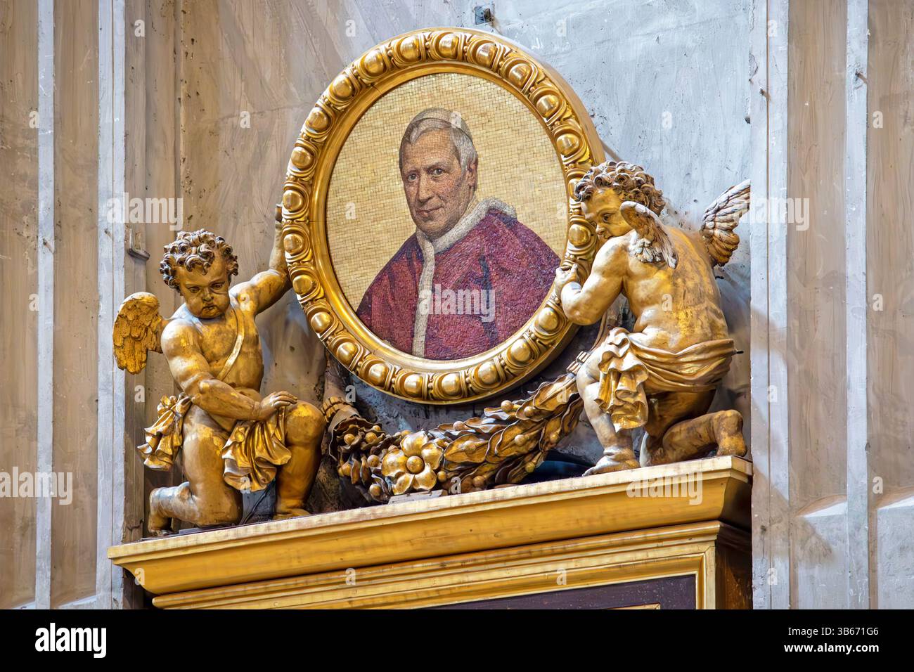 Vatican City - April 30, 2025: Circular mosaic depicting the portrait ...