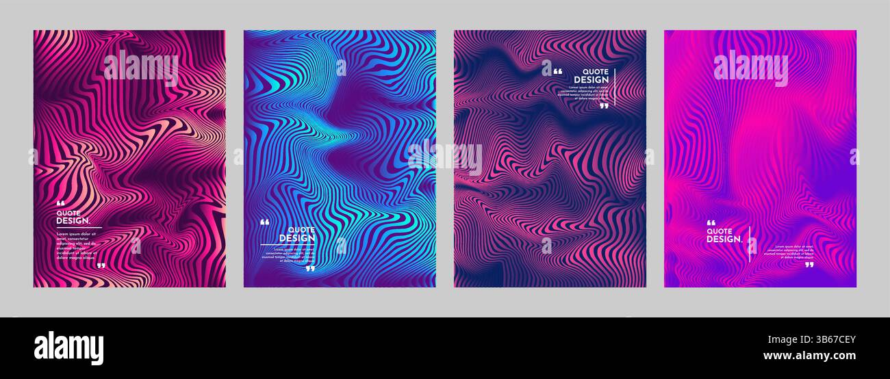 Vector illustration. Vibrant wavy patterns with dynamic neon lines. Psychedelic retro aesthetic combining fluid motion and optical effects. Design Stock Vector