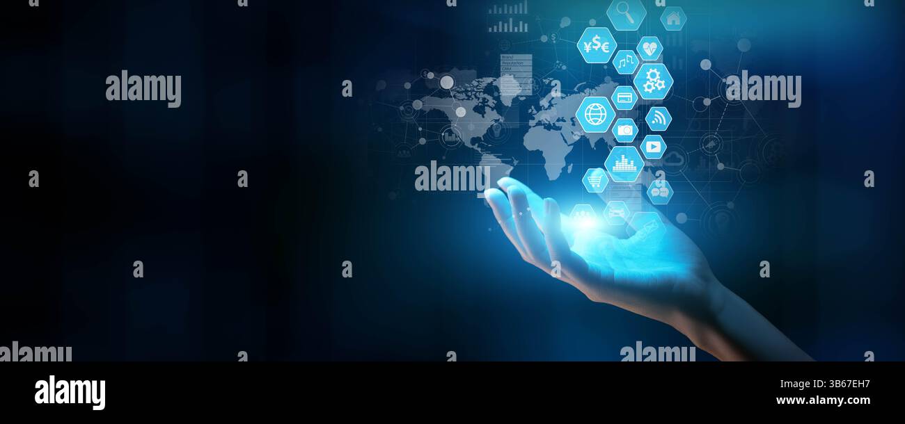 Global Technology Network and Digital Transformation Solutions. Stock Photo
