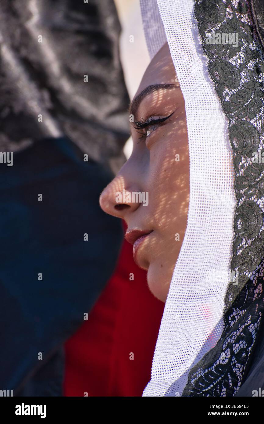 Sant'Efisio Cagliari, religious procession, close up of female beauty Stock Photo