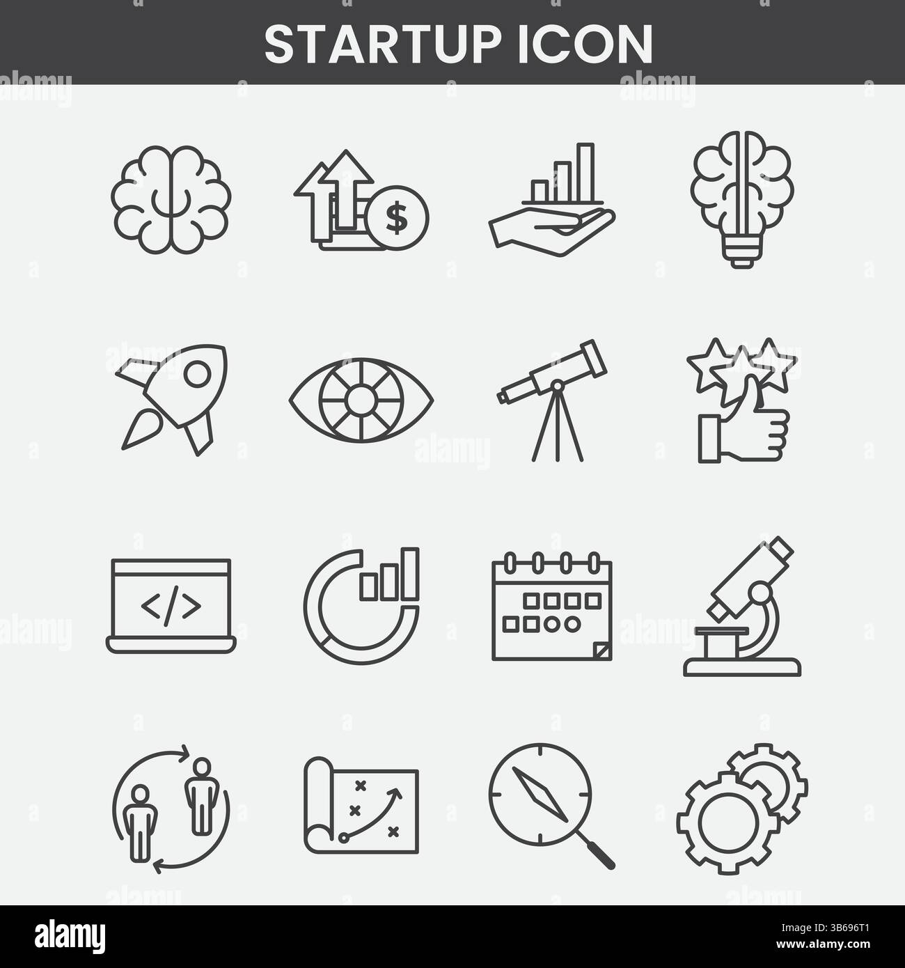 Minimalist Startup and Innovation Icons, Black and White Line Vector ...
