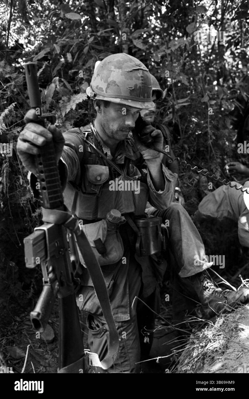 U.S. Army soldier prepares to lead his men into Hiep Duc Valley during ...