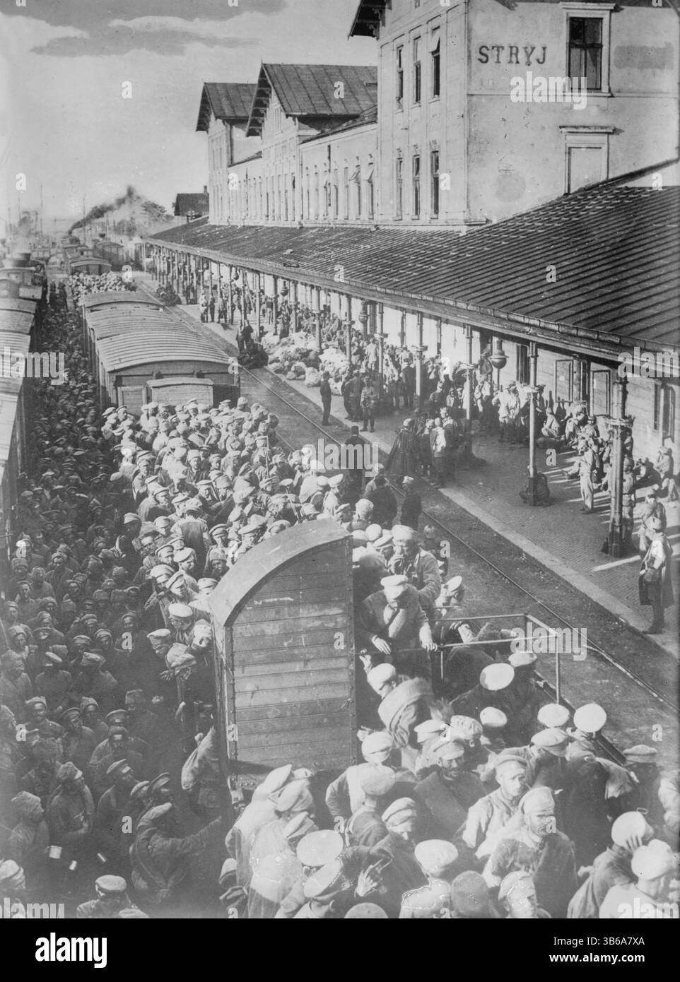 Russian prisoners at Stryi, Ukraine, Russia, during World War I, circa ...