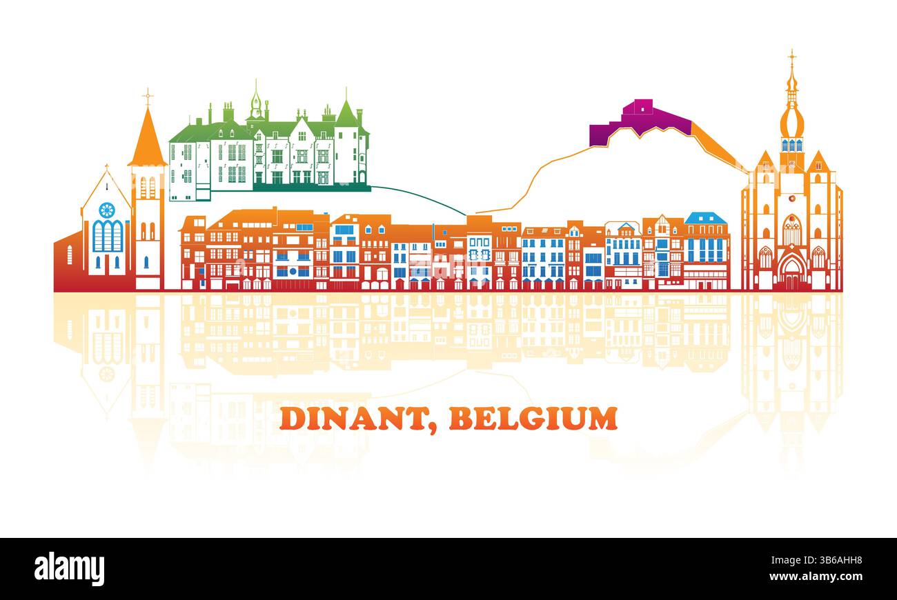 Colourfull Skyline panorama of town of Dinant, Belgium - vector ...
