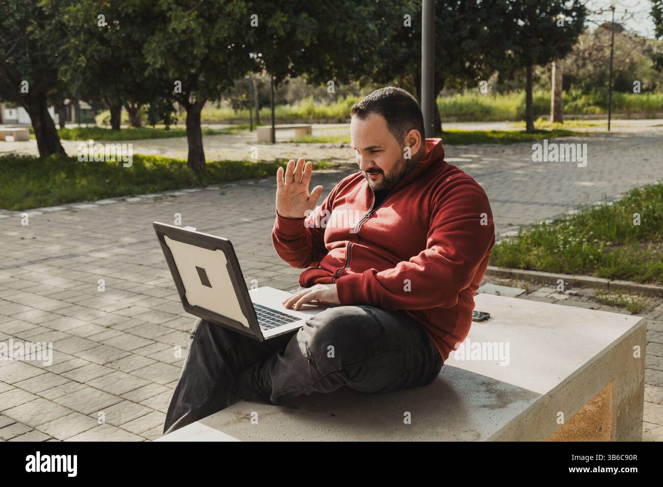 Professional computer scientist Engineer Working In Open Air Stock Photo