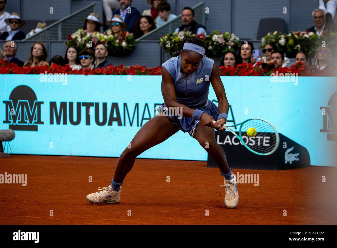 Madrid, Spain. 03rd May, 2025. Madrid, Spain. May 3, 2025. Coco Gauff of the United States plays against Belarusian player Aryna Sabalenka (not pictured) during the women's final of the 2025 Mutua Madrid Open, held at La Caja Mágica. Final result: 6-3 7-6 for Sabalenka Credit: D. Canales Carvajal/Alamy Live News Stock Photo