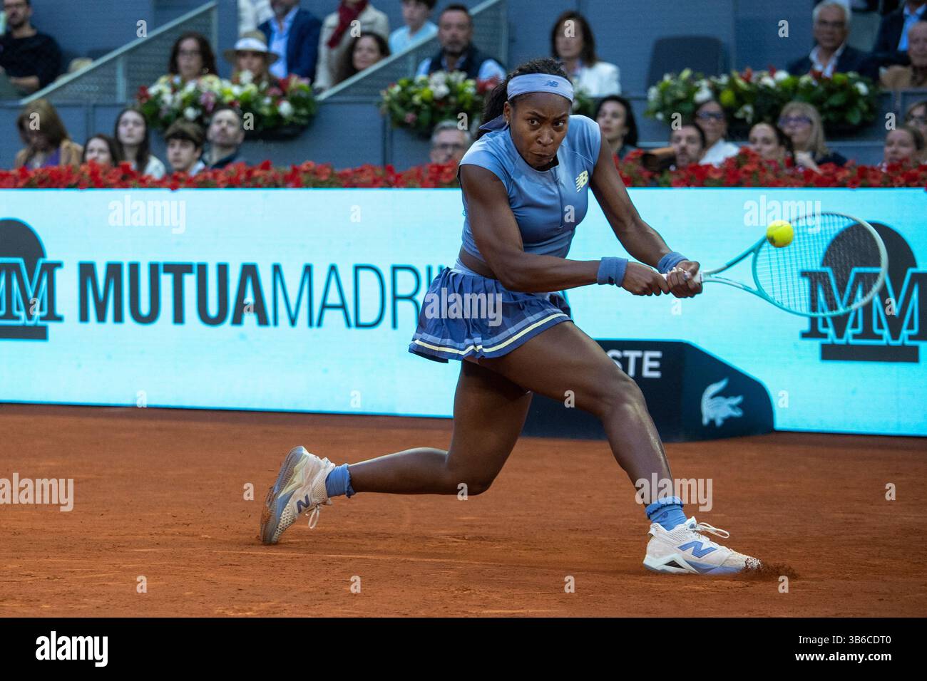 Madrid, Spain. 03rd May, 2025. Madrid, Spain. May 3, 2025. Coco Gauff of the United States plays against Belarusian player Aryna Sabalenka (not pictured) during the women's final of the 2025 Mutua Madrid Open, held at La Caja Mágica. Final result: 6-3 7-6 for Sabalenka Credit: D. Canales Carvajal/Alamy Live News Stock Photo