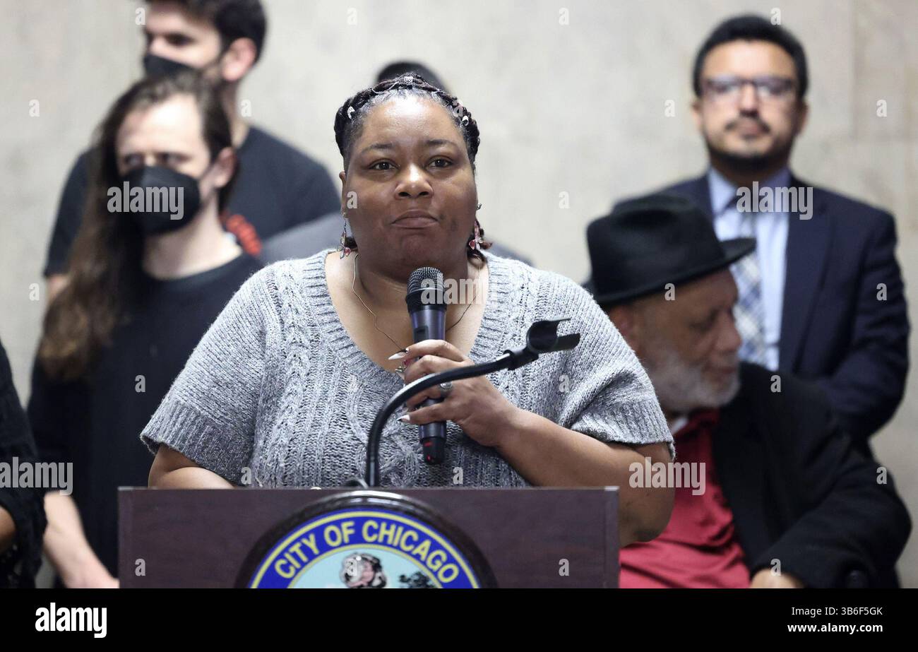 September 17, 2023: Ald. Jeanette Taylor, 20th, speaks during a City Hall news conference calling for the City Council to oppose a recent ruling that would allow police misconduct hearings to be heard in private, Sept. 14, 2023, Chicago. (Credit Image: © Trent Sprague/Chicago Tribune via ZUMA Press Wire) Stock Photo