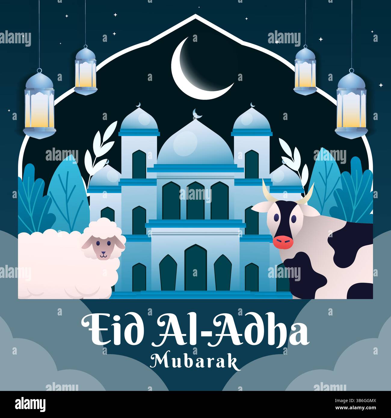 happy eid al adha illustration in gradient design style Stock Vector