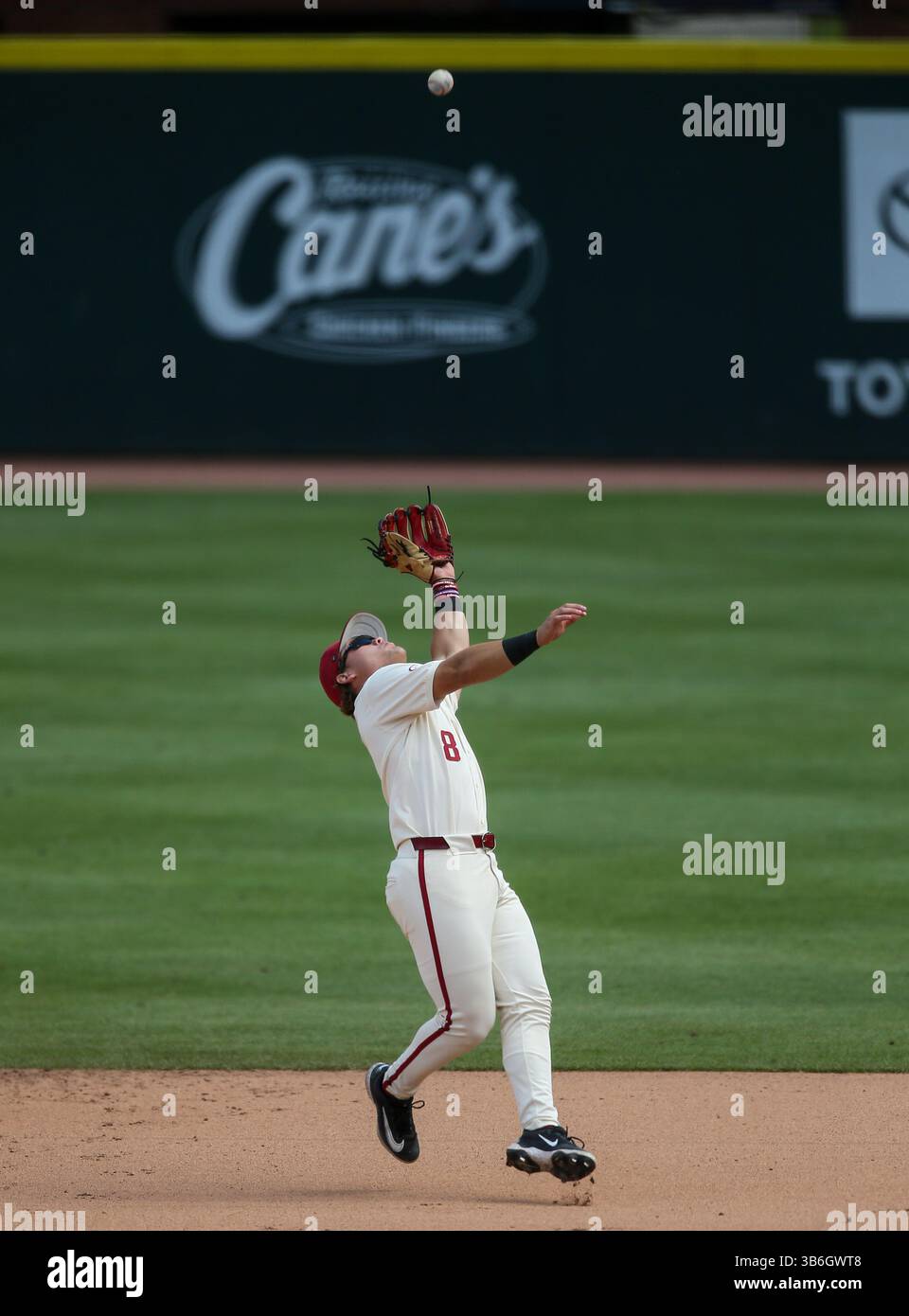 May 3, 2025: Razorback second baseman Kam Kozeal (8) moves backwards ...