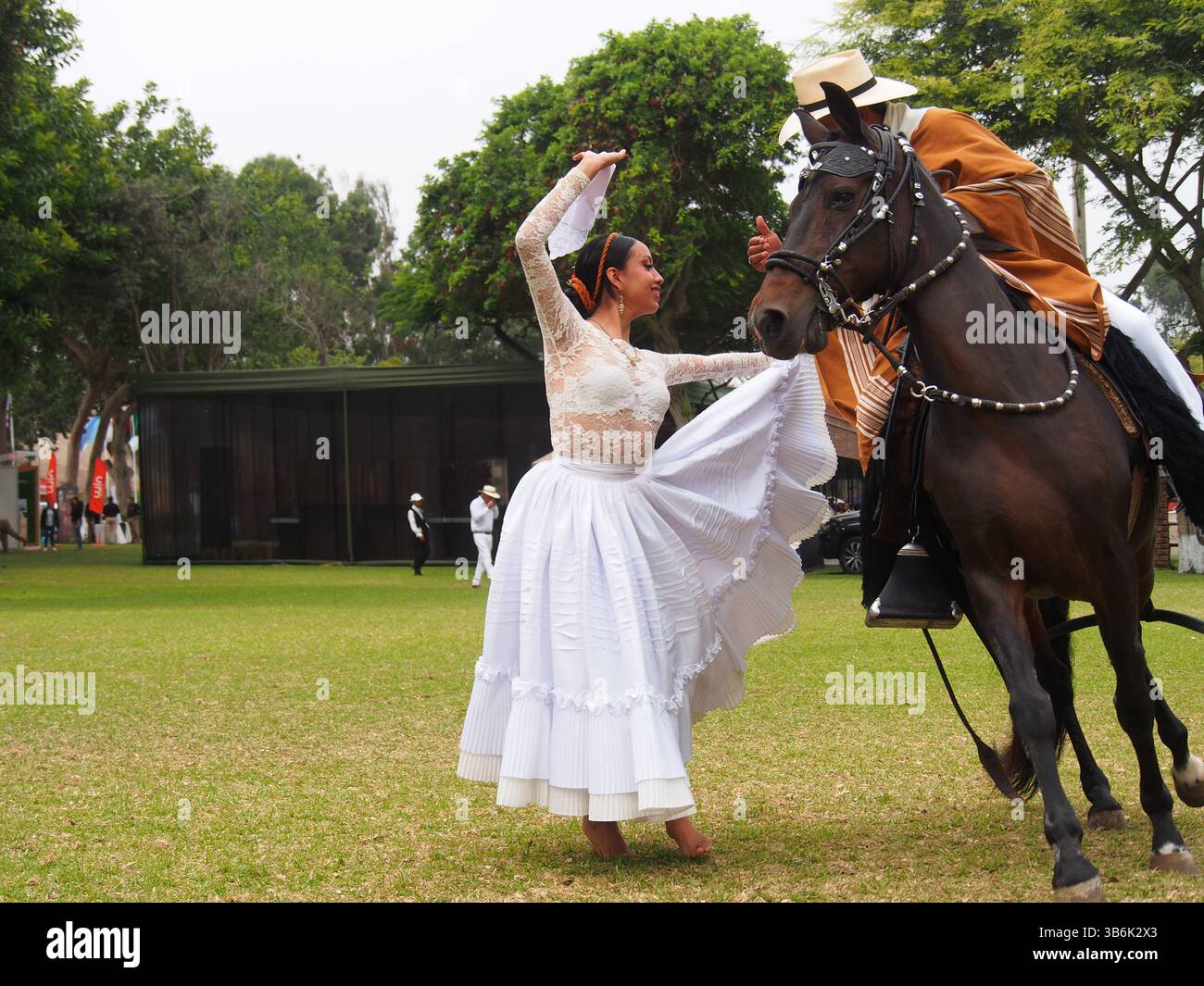 Peruvian Ride April 19, 2024, Lurin, Lima, Peru: Creole woman in typical costume ...