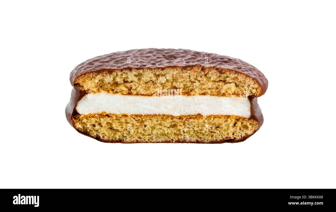 Choco pie chocolate biscuits with marshmallow isolated on white Stock Photo
