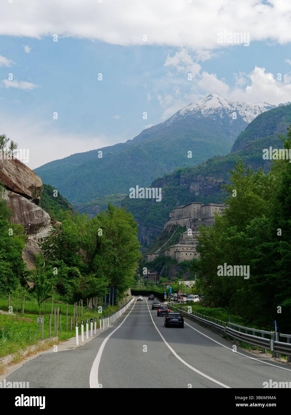 Italy Rural Fort Forte di Bard (Bard Fort) sits dramatically roadside nestled in the ...