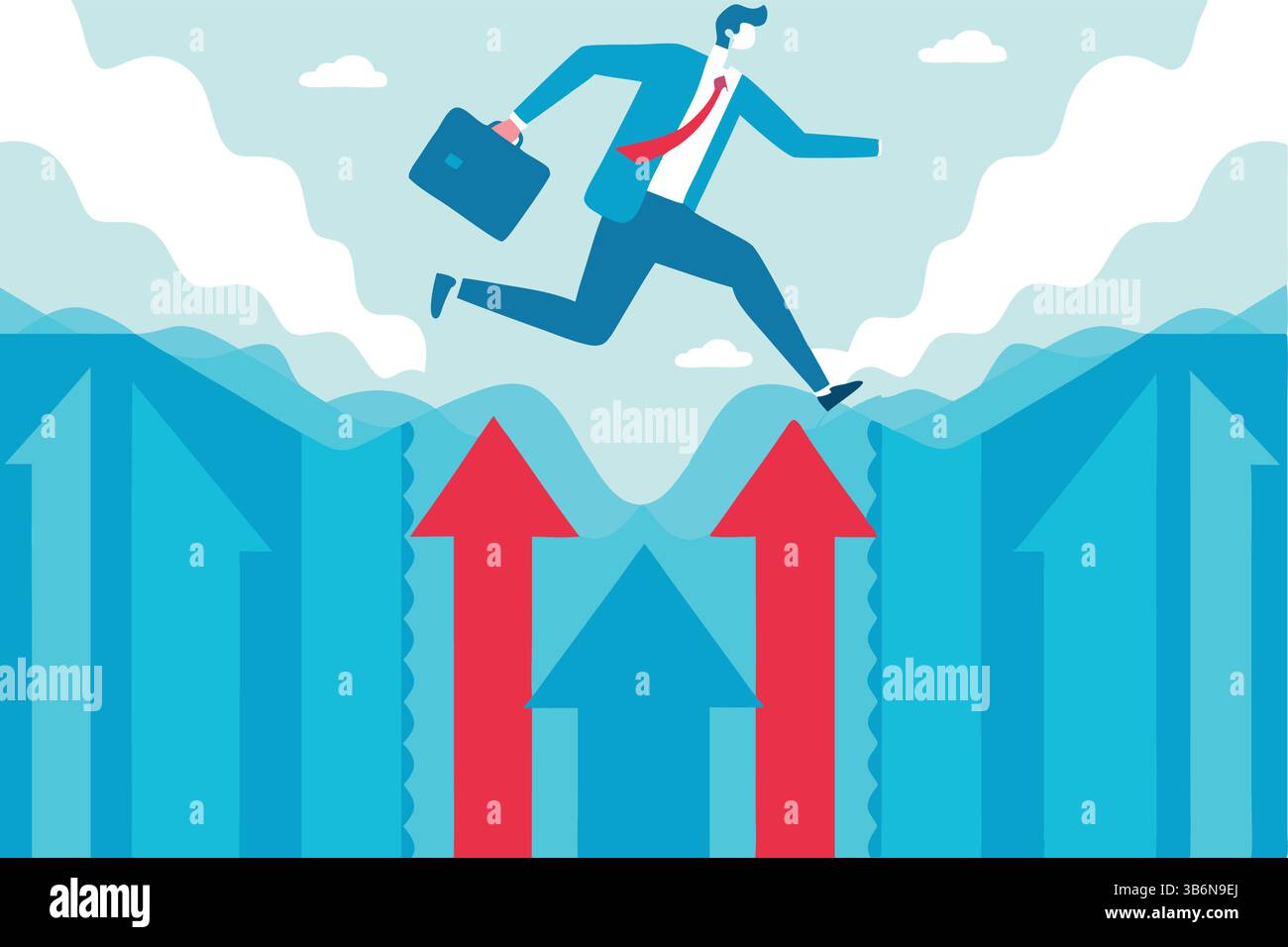 Business Executive Jumping Over Chasm Illustration Stock Vector