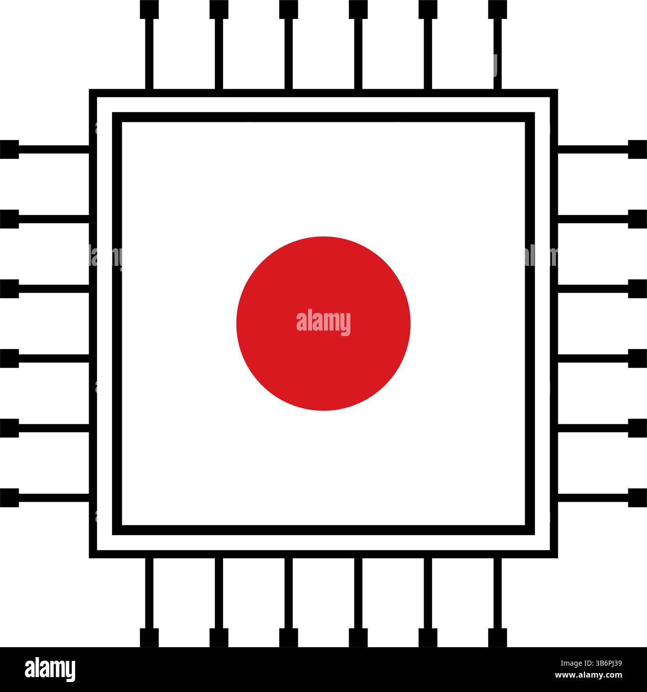 Vector illustration set of AI microchips, CPU processor icons with flag. Technology for artificial intelligence, semiconductor, and  tech industry. Stock Vector