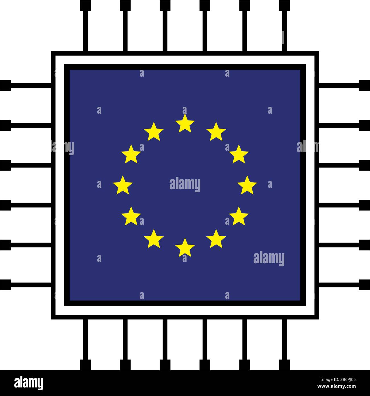 Vector illustration set of AI microchips, CPU processor icons with flag. Technology for artificial intelligence, semiconductor, and  tech industry. Stock Vector
