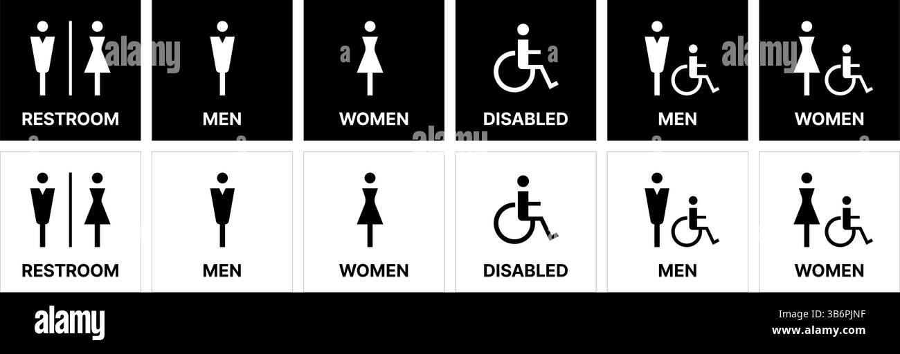 Public restroom pictogram vector icons for men, women, disabled access ...