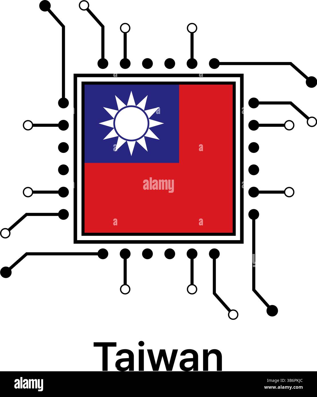 Vector illustration set of AI microchips, CPU processor icons with flag. Technology for artificial intelligence, semiconductor, and  tech industry. Stock Vector