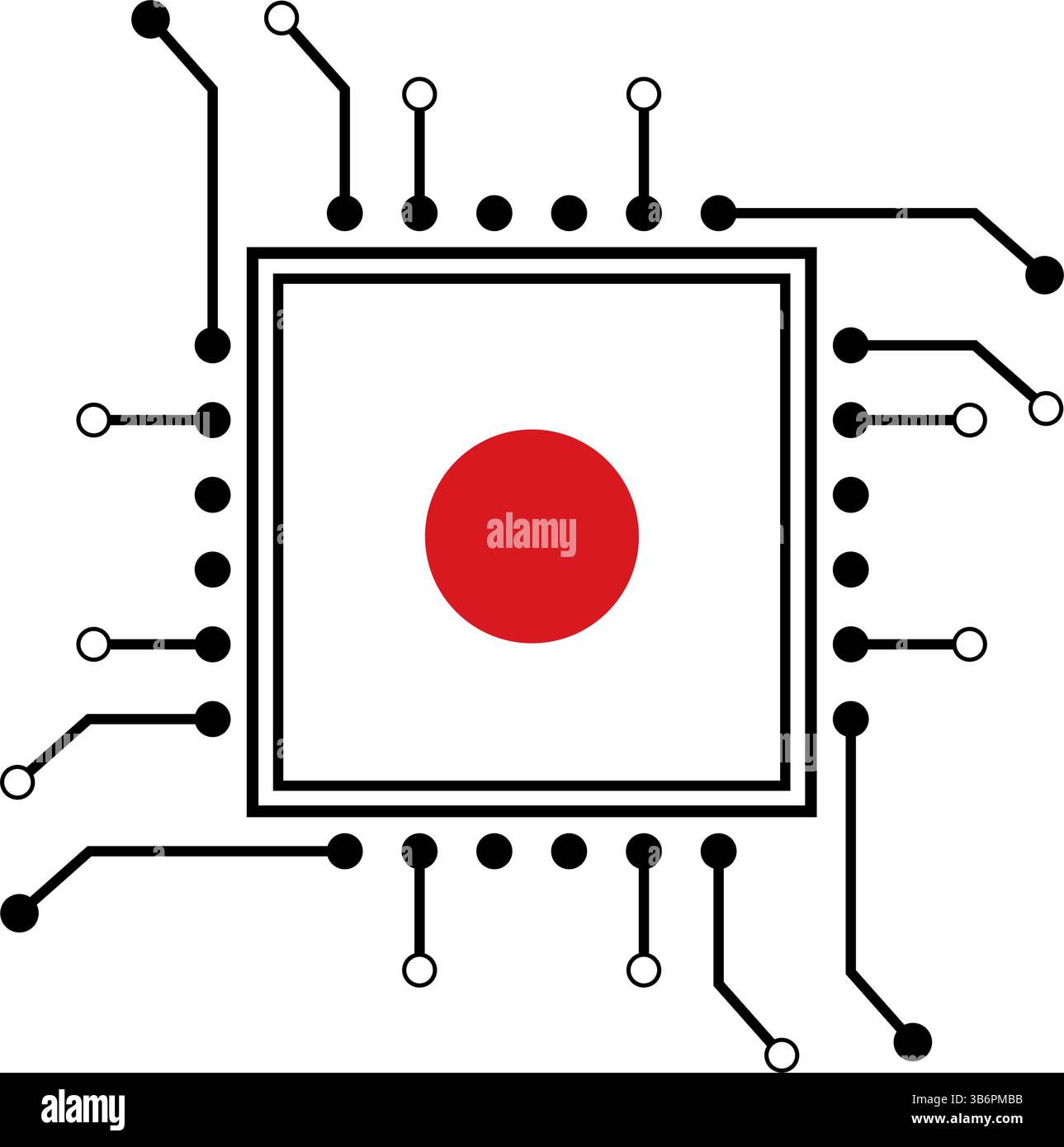 Vector illustration set of AI microchips, CPU processor icons with flag. Technology for artificial intelligence, semiconductor, and  tech industry. Stock Vector
