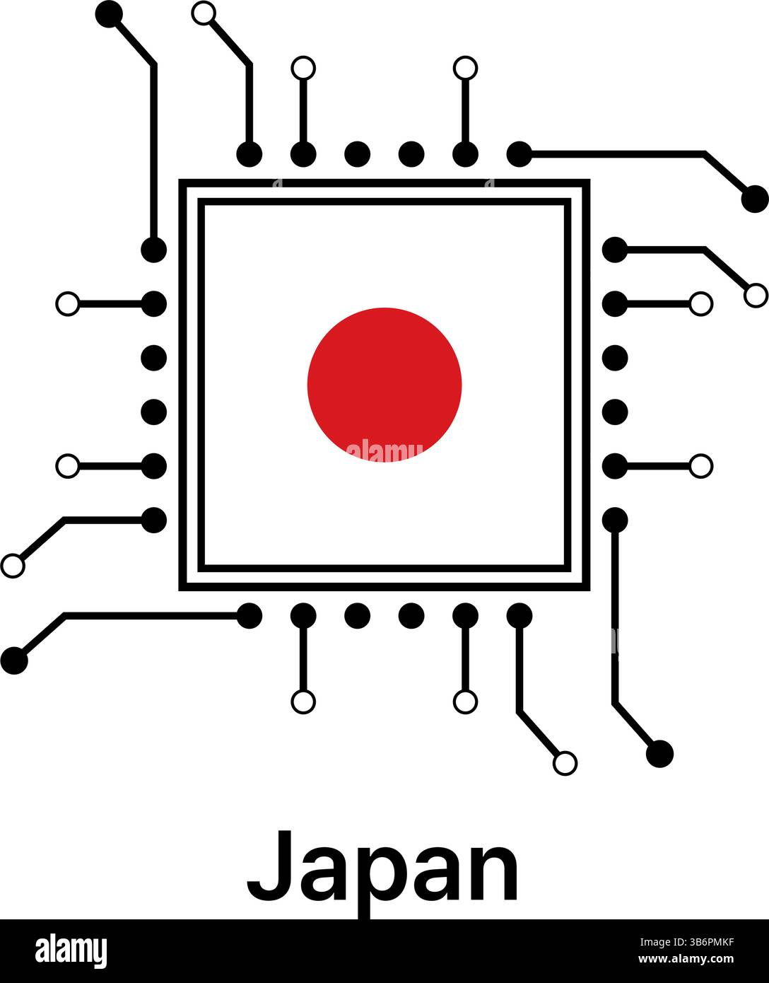 Vector illustration set of AI microchips, CPU processor icons with flag. Technology for artificial intelligence, semiconductor, and  tech industry. Stock Vector