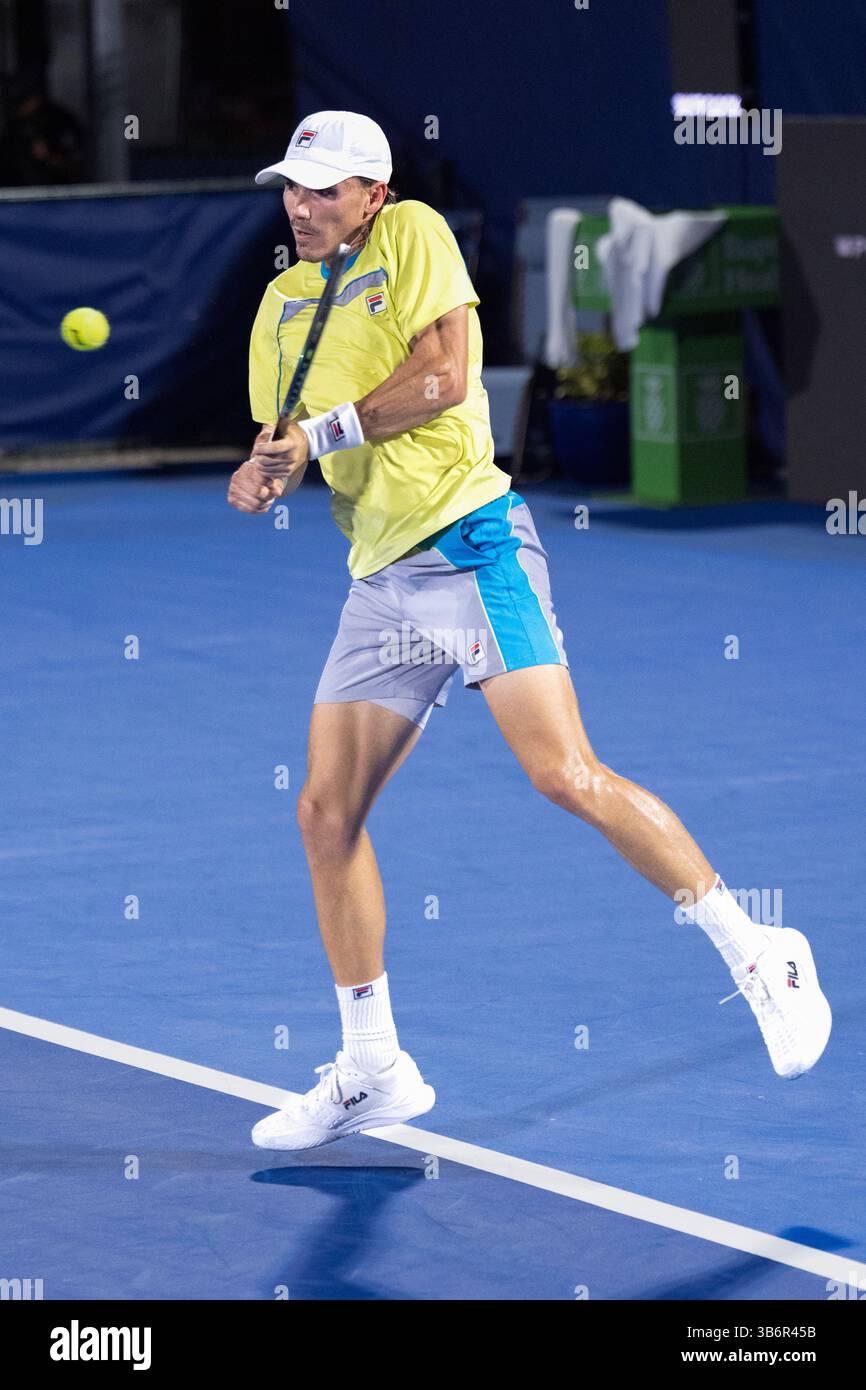 February 12, 2024, Delray Beach, Florida, United States: February, 12 - Delray Beach, FL: Patrick Kypson(USA) defeats Miomir Kecmanovic(SRB) during the first round of the 2024 Delray Beach Open at the Delray Beach Tennis Center. (Credit Image: © Andrew Patron/ZUMA Press Wire) Stock Photo