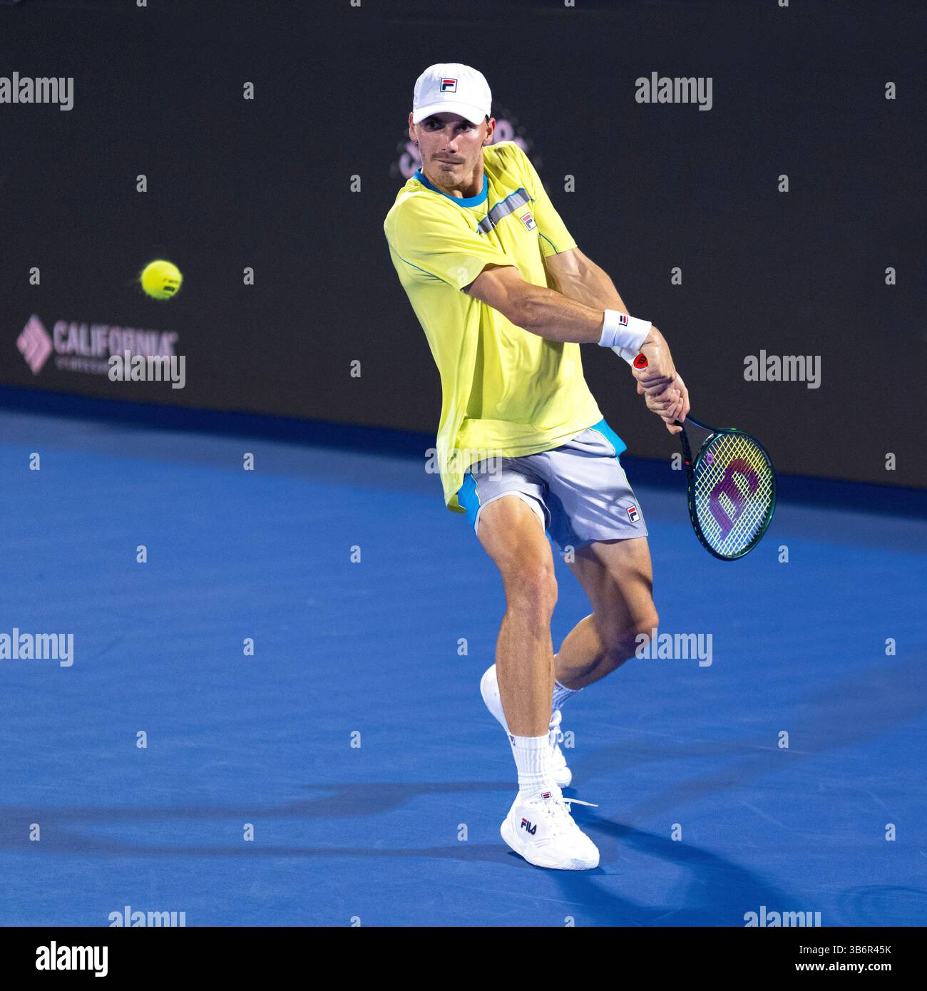 February 12, 2024, Delray Beach, Florida, United States: February, 12 - Delray Beach, FL: Patrick Kypson(USA) defeats Miomir Kecmanovic(SRB) during the first round of the 2024 Delray Beach Open at the Delray Beach Tennis Center. (Credit Image: © Andrew Patron/ZUMA Press Wire) Stock Photo