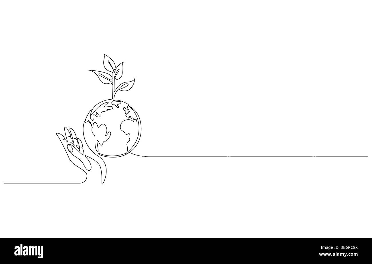 Continuous Line Drawing of Environmental Protection Icon. World ...