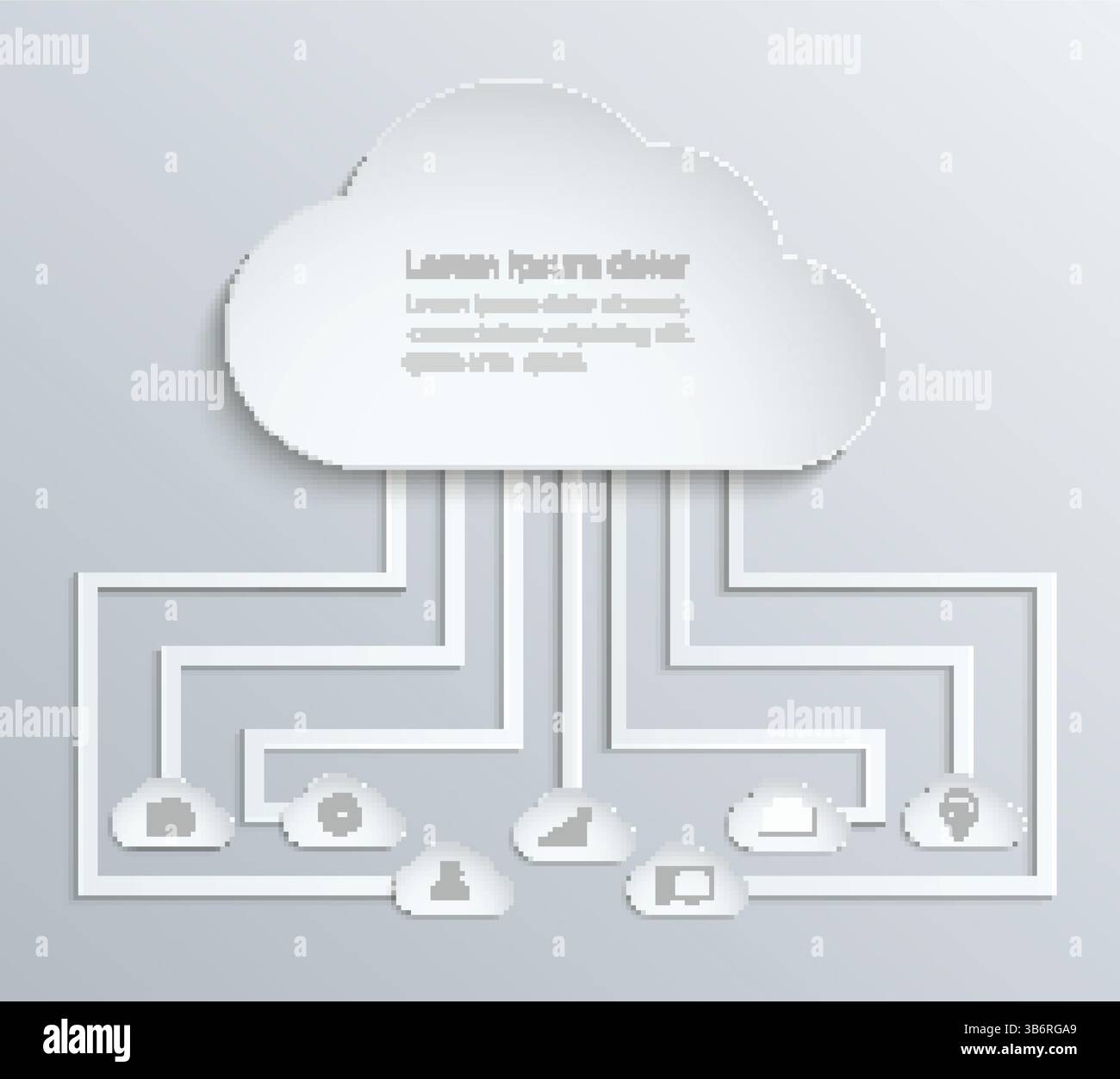 Cloud network with icons, paper economic infographics Stock Vector