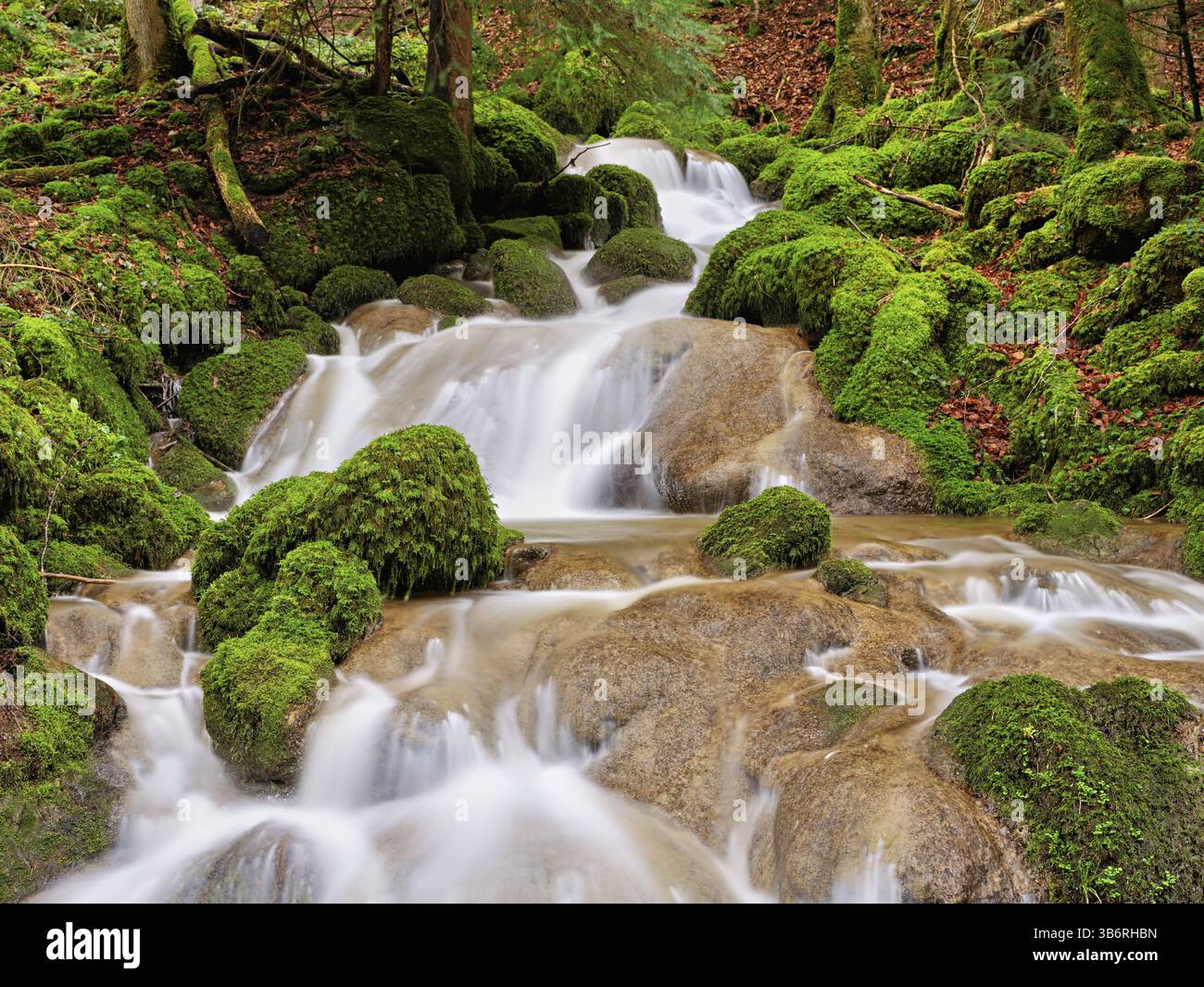 Waterfall with moss-covered rocks, Sihlsprung, Menzingen, Canton Zug ...